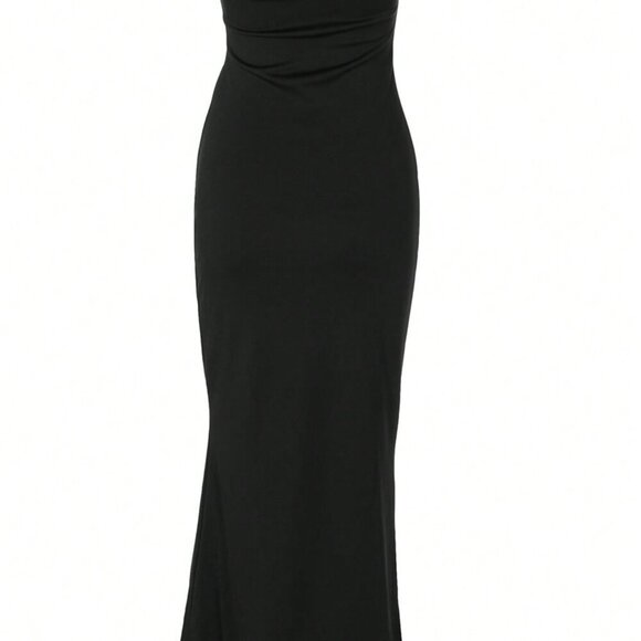 Black Elegant Women's Tube Ruffles Bodycon Dress - Picture 4 of 4